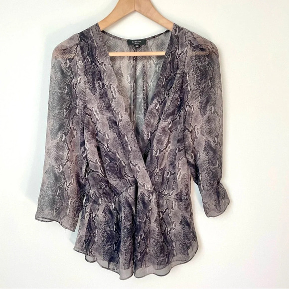 Aritzia Babaton Reptile Print 100% Silk Blouse Y2K Babydoll Size Medium - Picture 3 of 8